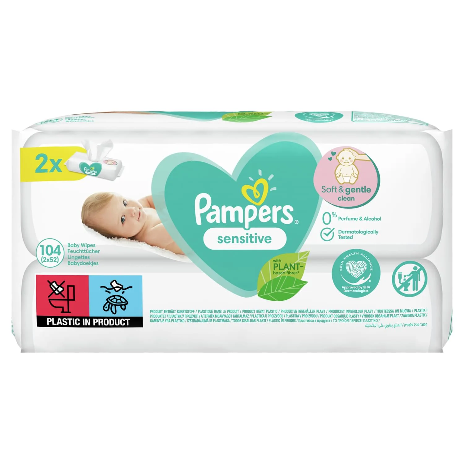 402122-pampers-sensitive-wipes-2x52-wipes Pampers Sensitive Baby Wipes 2 x 52pk - Image 1