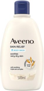 Aveeno Skin Relief Moisturising Body Wash (1x 500ml), Gentle Cleansing Wash with Soothing Triple Oat Complex, Soap-Free, Unscented for Sensitive and Very Dry Skin