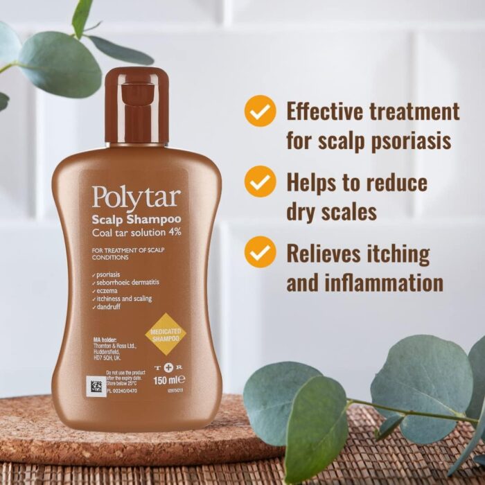 Polytar Scalp Shampoo, For Scalp Conditions, Reduces Itching, Inflammation and Scales, Shampoo Treats Psoriasis, Seborrhoeic Dermatitis, Eczema and Dandruff, Contains Coal Tar Solution, 1 x 150ml - Image 2