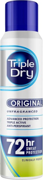 Triple Dry Original Anti-Perspirant Spray 150ml | 72-Hour Protection Against Excessive Sweating | Fights Odour | Triple Active Formula | Fragrance-Free | Clinically Proven | Unisex