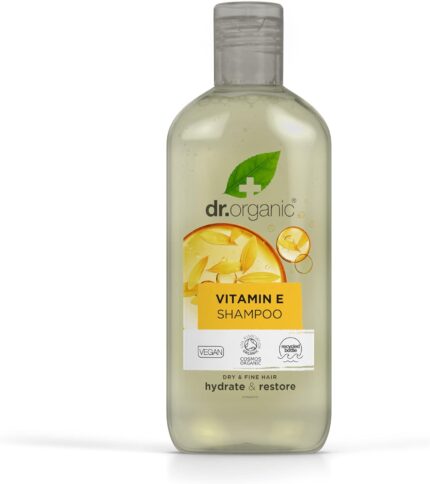 Dr Organic Vitamin E Shampoo, Hydrating, Dry & Fine Hair, Natural, Vegan, Cruelty-Free, Paraben & SLS-Free, Recyclable & Recycled Ocean Bound Plastic, Certified Organic, 265ml, Packaging may vary