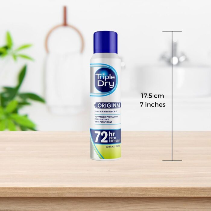 Triple Dry Original Anti-Perspirant Spray 150ml | 72-Hour Protection Against Excessive Sweating | Fights Odour | Triple Active Formula | Fragrance-Free | Clinically Proven | Unisex - Image 3