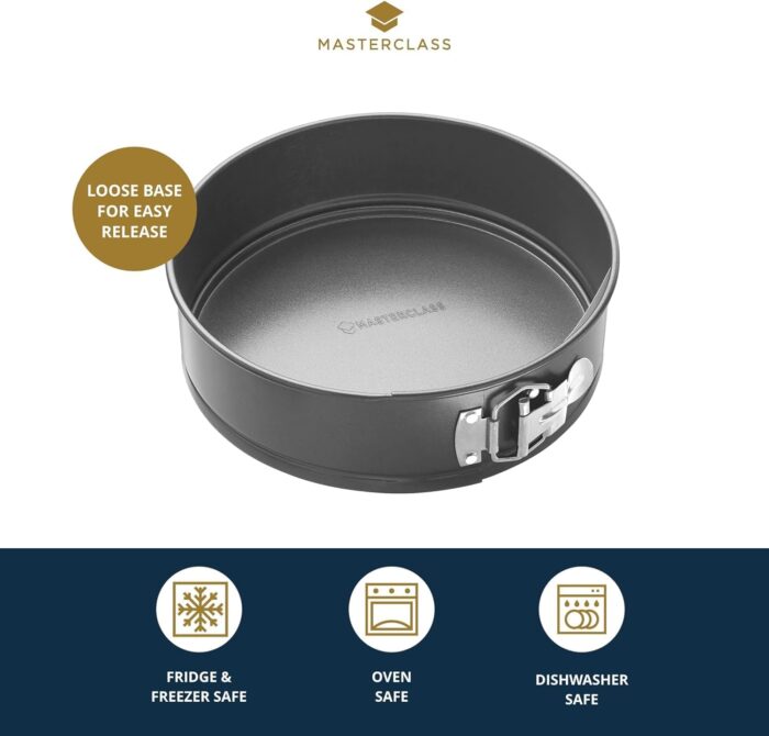 MasterClass KCMCHB44 25 cm Springform Cake Tin with Loose Base and PFOA Non Stick, Robust 1 mm Carbon Steel, 10 Inch Large Round Pan, Grey - Image 2