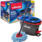 Vileda RinseClean Spin Mop System, Separates clean and dirty water, Effortless wringing, Microfibre mop and bucket set