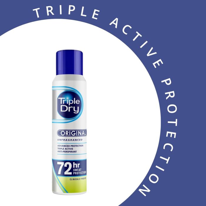 Triple Dry Original Anti-Perspirant Spray 150ml | 72-Hour Protection Against Excessive Sweating | Fights Odour | Triple Active Formula | Fragrance-Free | Clinically Proven | Unisex - Image 4