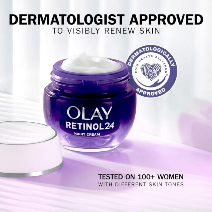 Olay Retinol 24 Night Cream Face Moisturiser, Skincare with Antioxidant Vitamin E Overnight Anti Aging Skin Care: Smooths, Renews and Hydrates, 50ml - Image 8