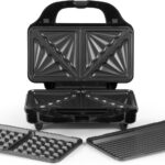Salter EK2143 3-In-1 Or 4 -in-1 Snack Maker - Sandwich Toaster, Waffle Maker, Panini Press Grill, Includes Removable Extra Large Deep Fill Hot Plates, Non-Stick, 900W, Auto Temperature Control, Stay Cool Handle