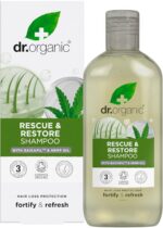 Dr Organic Hemp Oil Rescue Shampoo, Restoring, Mens, Womens, Natural, Vegetarian, Cruelty-Free, Paraben & SLS-Free, Organic, 265ml, Packaging may vary