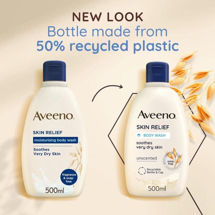 Aveeno Skin Relief Moisturising Body Wash (1x 500ml), Gentle Cleansing Wash with Soothing Triple Oat Complex, Soap-Free, Unscented for Sensitive and Very Dry Skin - Image 3