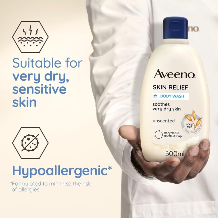 Aveeno Skin Relief Moisturising Body Wash (1x 500ml), Gentle Cleansing Wash with Soothing Triple Oat Complex, Soap-Free, Unscented for Sensitive and Very Dry Skin - Image 4