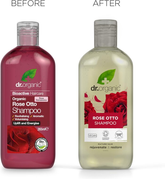 Dr Organic Rose Otto Shampoo, Restoring, Mens, Womens, Natural, Vegan, Cruelty-Free, Paraben & SLS-Free, Recyclable & Recycled Ocean Bound Plastic, Certified Organic, 265ml, Packaging may vary - Image 5