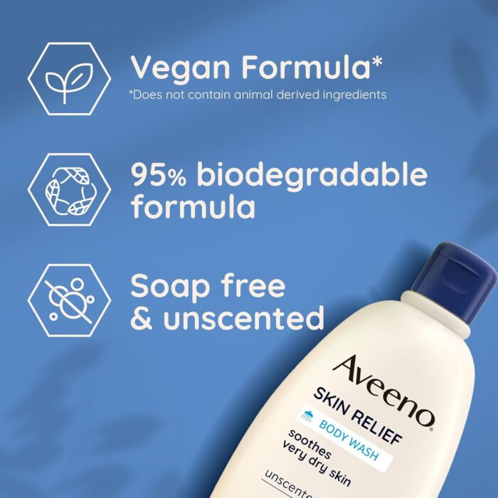 Aveeno Skin Relief Moisturising Body Wash (1x 500ml), Gentle Cleansing Wash with Soothing Triple Oat Complex, Soap-Free, Unscented for Sensitive and Very Dry Skin - Image 5