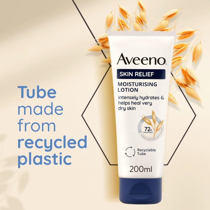 Aveeno Skin Relief Moisturising Lotion (1x 200ml), With Soothing Triple Oat Complex & Shea Butter, 72-Hour Intense Hydration, Helps Relieve Very Dry, Tight and Sensitive Skin - Image 2