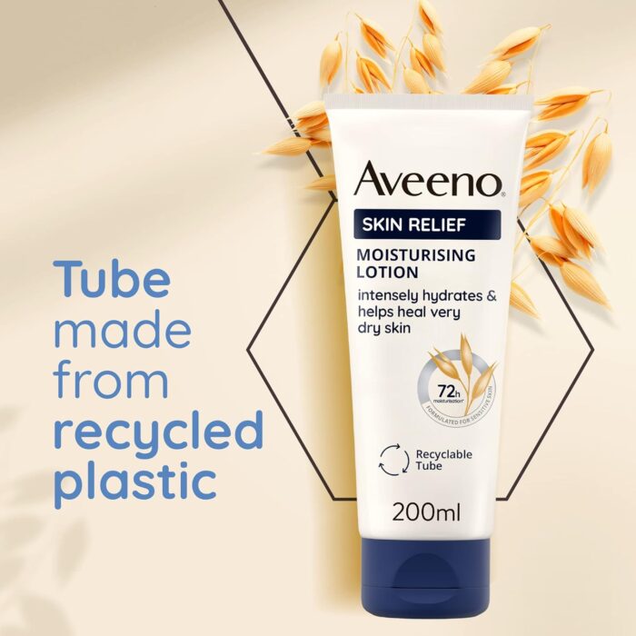 Aveeno Skin Relief Moisturising Lotion (1x 200ml), With Soothing Triple Oat Complex & Shea Butter, 72-Hour Intense Hydration, Helps Relieve Very Dry, Tight and Sensitive Skin - Image 3