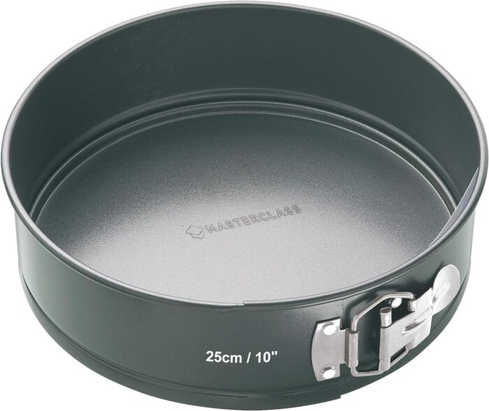 MasterClass KCMCHB44 25 cm Springform Cake Tin with Loose Base and PFOA Non Stick, Robust 1 mm Carbon Steel, 10 Inch Large Round Pan, Grey - Image 1