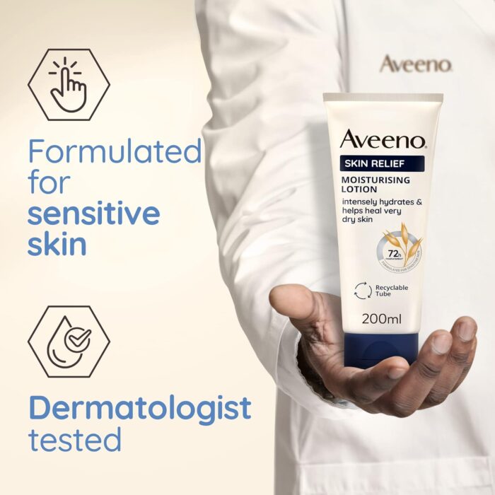 Aveeno Skin Relief Moisturising Lotion (1x 200ml), With Soothing Triple Oat Complex & Shea Butter, 72-Hour Intense Hydration, Helps Relieve Very Dry, Tight and Sensitive Skin - Image 4