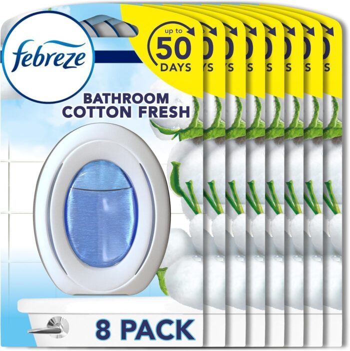 Febreze Bathroom Air Freshener, Odour Fighter, Cotton Fresh, 8 Items, Febreze Air Fresheners, Bathroom Freshener - Image 1