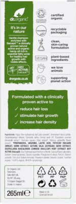 Dr Organic Hemp Oil Rescue Shampoo, Restoring, Mens, Womens, Natural, Vegetarian, Cruelty-Free, Paraben & SLS-Free, Organic, 265ml, Packaging may vary - Image 4