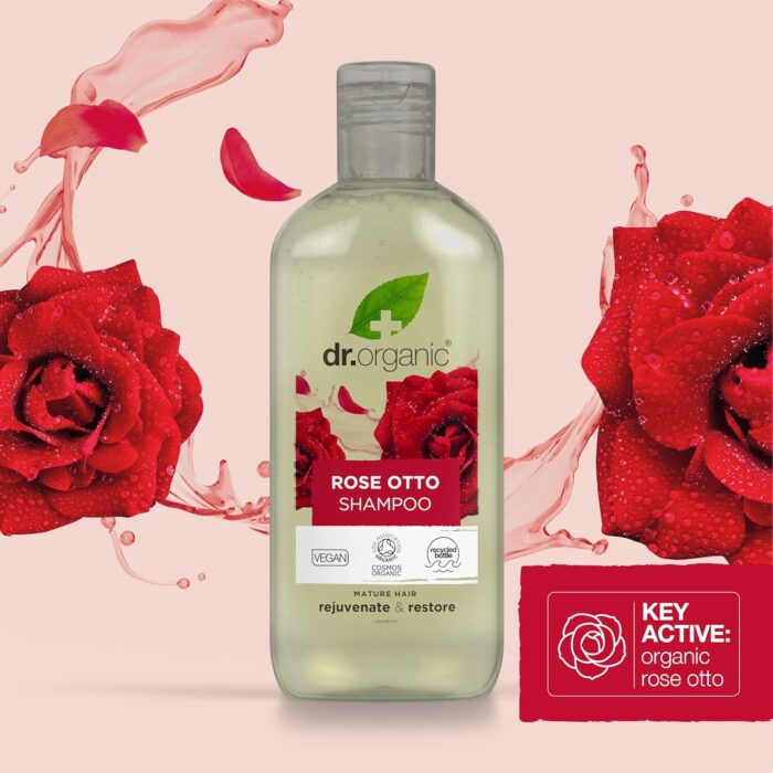 Dr Organic Rose Otto Shampoo, Restoring, Mens, Womens, Natural, Vegan, Cruelty-Free, Paraben & SLS-Free, Recyclable & Recycled Ocean Bound Plastic, Certified Organic, 265ml, Packaging may vary - Image 9