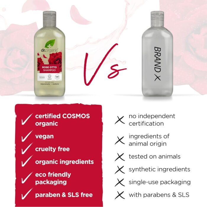 Dr Organic Rose Otto Shampoo, Restoring, Mens, Womens, Natural, Vegan, Cruelty-Free, Paraben & SLS-Free, Recyclable & Recycled Ocean Bound Plastic, Certified Organic, 265ml, Packaging may vary - Image 10