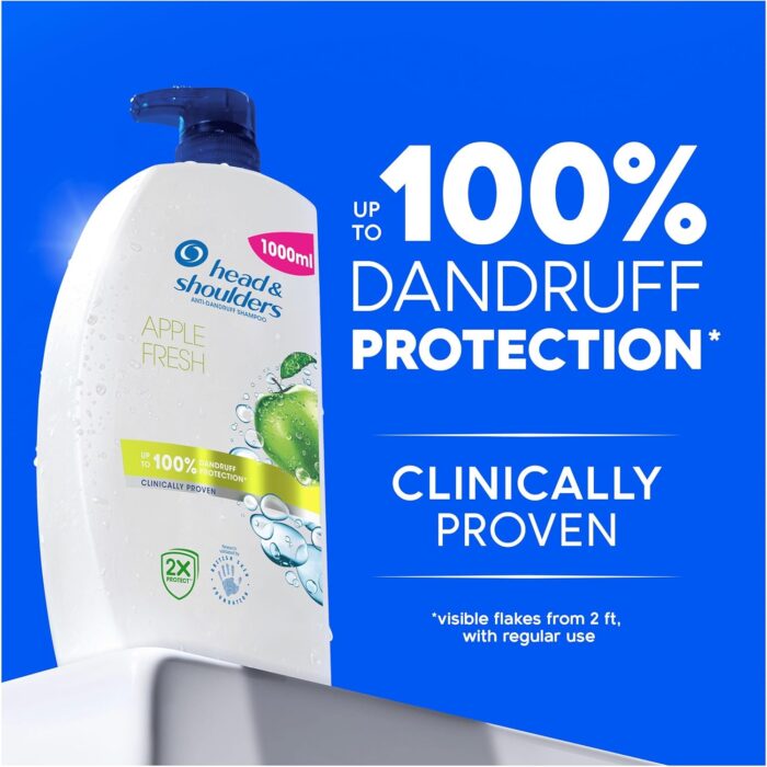 Head & Shoulders Apple Fresh Anti Dandruff Shampoo, 1000ml, Up to 100% Flake Free, Clinically Proven, For Any Hair and Scalp Type, For Daily use, Clean Feeling - Image 6