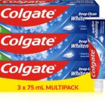 Colgate Deep Clean Whitening Toothpaste, 3 x 75ml , Fights cavities, Removes plaque , Clinically proven fluoride toothpaste , Mint toothpaste
