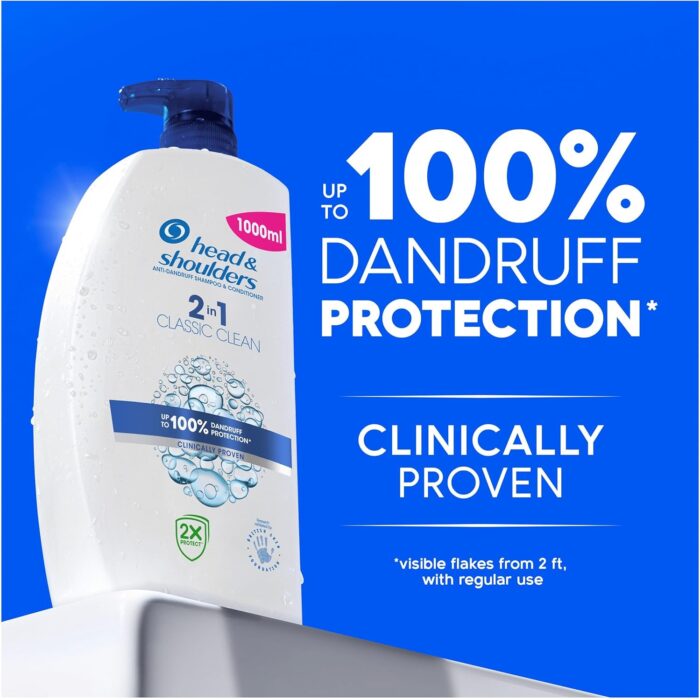 Head & Shoulders Classic Clean 2in1 Anti Dandruff Shampoo, 1000ml. Up to 100% Flake Free, Clinically Proven. For Any Hair and Scalp Type. For Daily use. Clean Feeling - Image 2