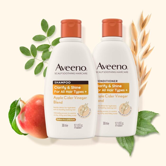 Aveeno Clarify and Shine Apple Cider Vinegar Scalp Soothing Conditioner for all Hair Types 300ml - Image 7
