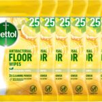 Dettol Antibacterial Citrus Floor Wipes, 150 Biodegradable Disinfectant Sheets (6X25) For Laminate, Wood, Total Clean Freshness