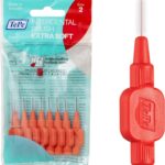 TePe Interdental Brush, Extra Soft, Red, 0.5mm/ISO 2, 8pcs, efficient Cleaning Between Teeth, Plaque Remover and Dental flosser for Narrow Gaps