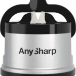 AnySharp Knife Sharpener, Hands-Free Safety, PowerGrip Suction, Safely Sharpens All Kitchen Knives, Ideal for Hardened Steel & Serrated, World's Best, Compact, One Size, Silver