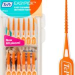TePe EasyPick Toothpicks, Orange, ISO XS-S, 60pcs, Dental Plaque Removal Tool, efficient and Easy Cleaning Between The Teeth, toothpicks for Narrow Gaps