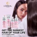 L'Oréal Paris Elvive Glycolic Gloss for Dull Porous Hair, Get The Shiniest Hair of Your Life, Glossing Routine for Mirror-Like Shine, Shampoo, Conditioner, Lamination Treatment, Leave-In Serum Set - Image 6