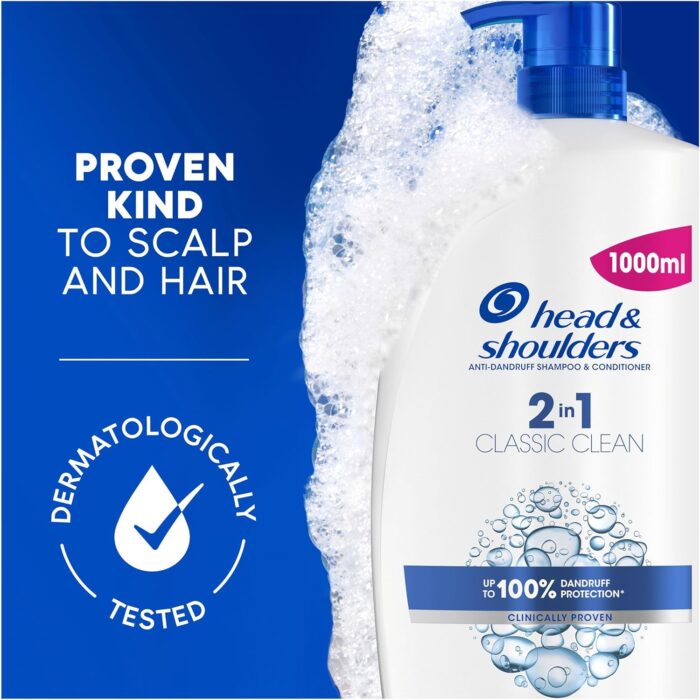 Head & Shoulders Classic Clean 2in1 Anti Dandruff Shampoo, 1000ml. Up to 100% Flake Free, Clinically Proven. For Any Hair and Scalp Type. For Daily use. Clean Feeling - Image 3