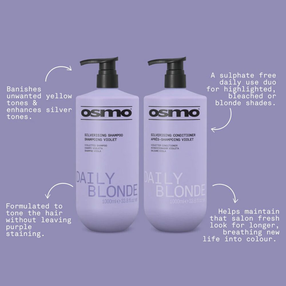 19833-1.jpg Osmo Daily Blonde Silverising Shampoo & Conditioner Twin 2 x 1000ml - Image 1