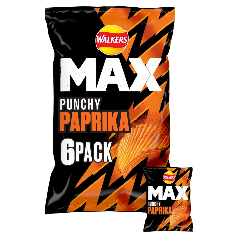 302422_a_24.jpg Walkers Max Punchy Paprika Crisps 6 Pack - Image 1