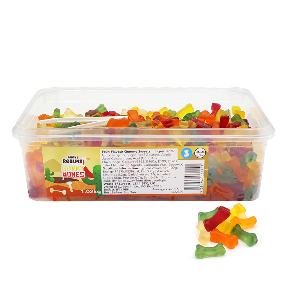 309329_a24.jpg Candy Realms Gummy Bones 1p Tub 1.02kg - Image 1