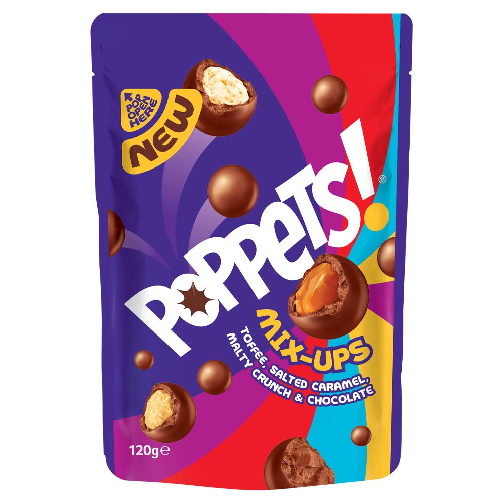 310677_a.jpg Poppets Mix-Ups Toffee, Salted Caramel, Malty Crunch & Chocolate 120g - Image 1