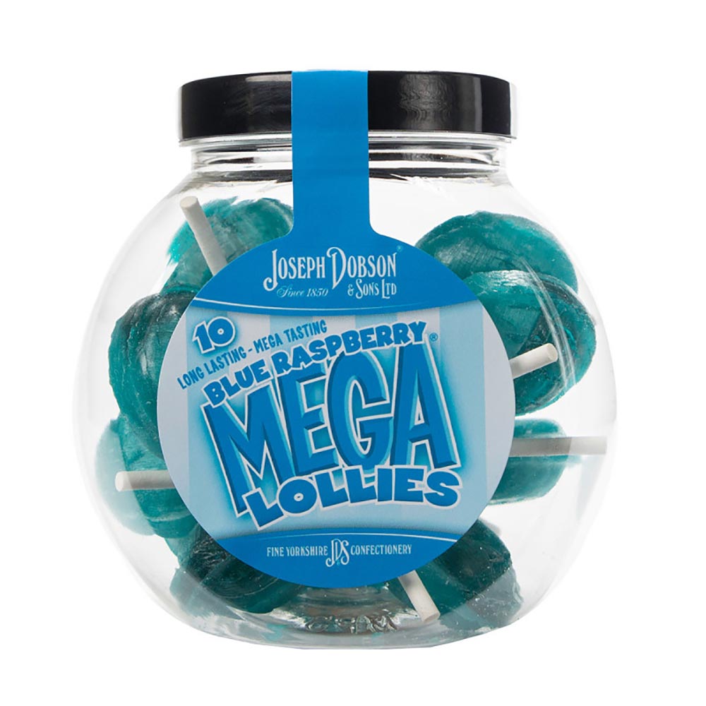 310725_a.jpg Dobsons Blue Raspberry Mega Lollies Gift Jar 225g - Image 1