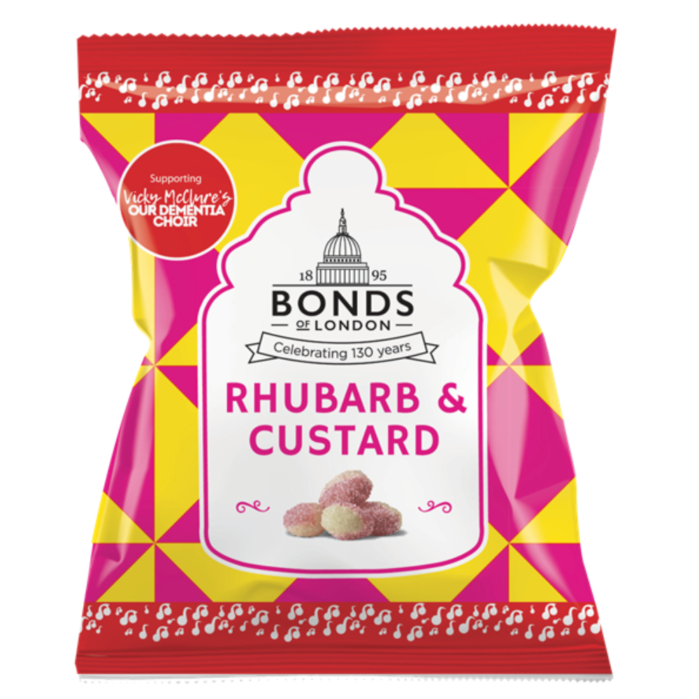 311757_bonds_rhubarb_custard_npmp.png Bonds Rhubarb & Custard Bags 130g - Image 1