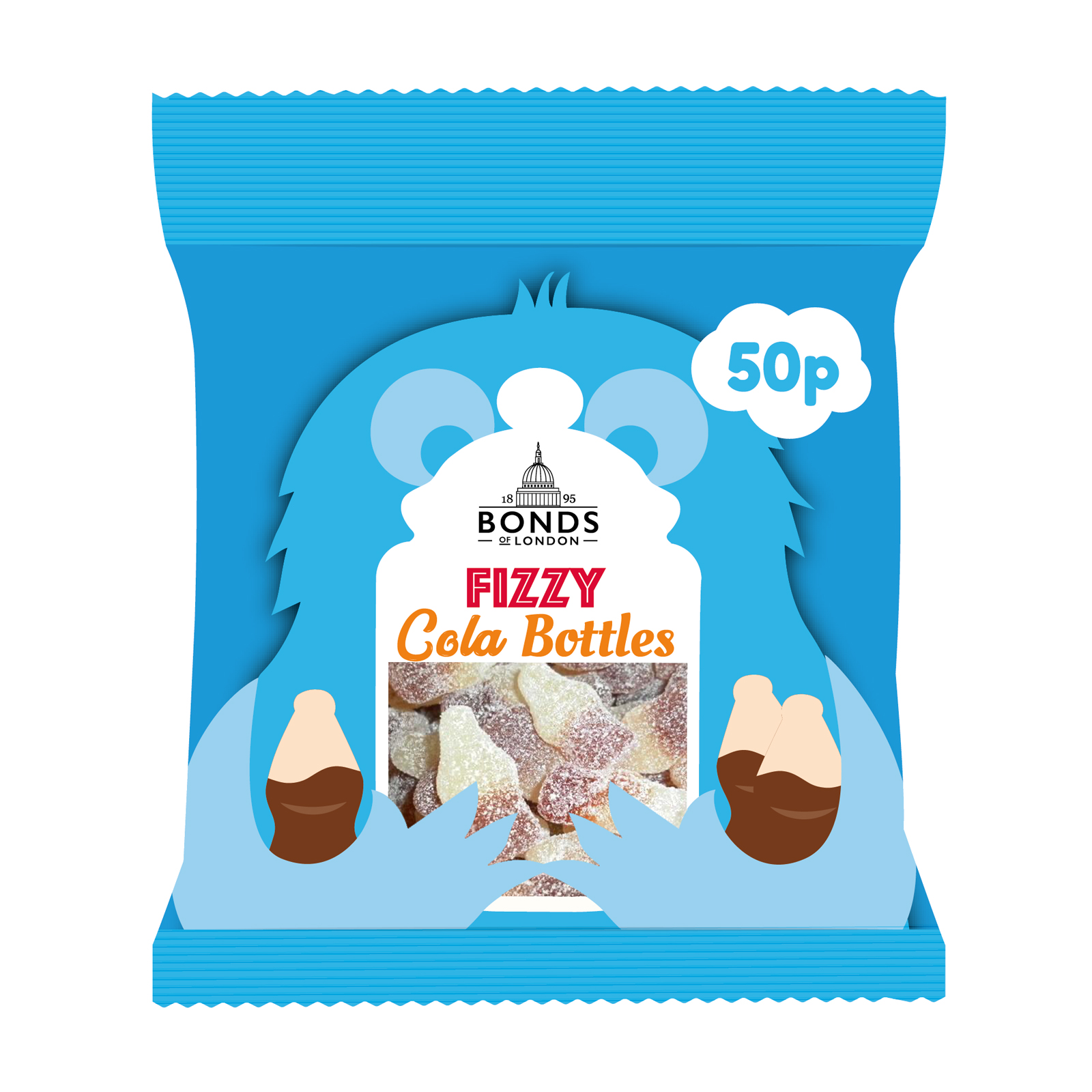 312096.jpg Bonds Fizzy Cola Bottles Treat Bags 50g - Image 1