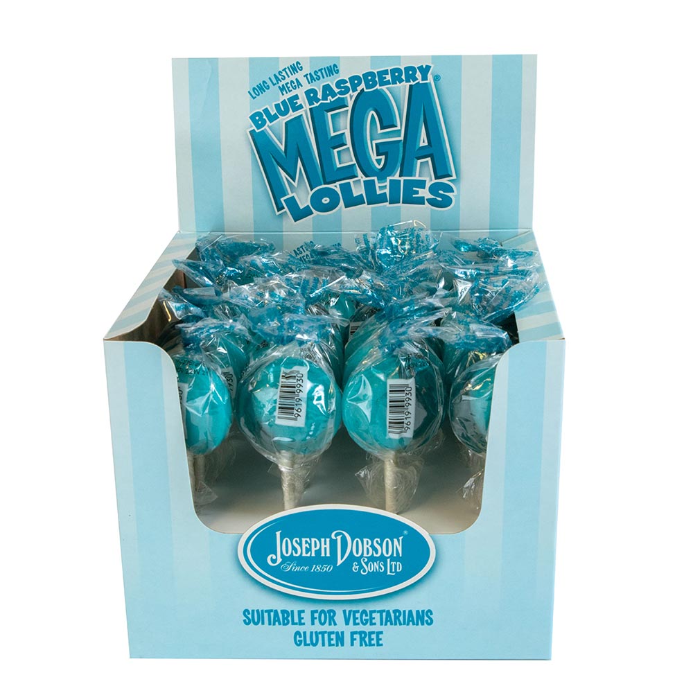 312120_a.jpg Dobsons Wrapped Blue Raspberry Mega Lollies CDU - Image 1