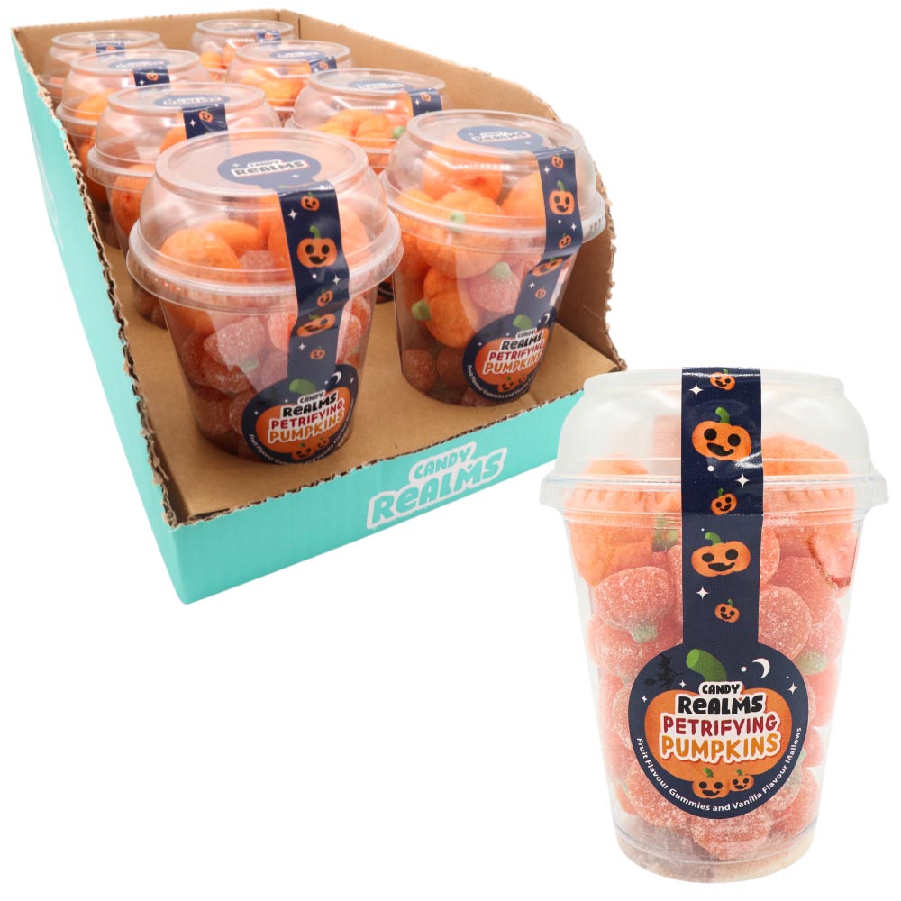313364-pumpkins-cup-a.jpg Candy Realms Petrifying Pumpkins Candy Cup 230g - Image 1