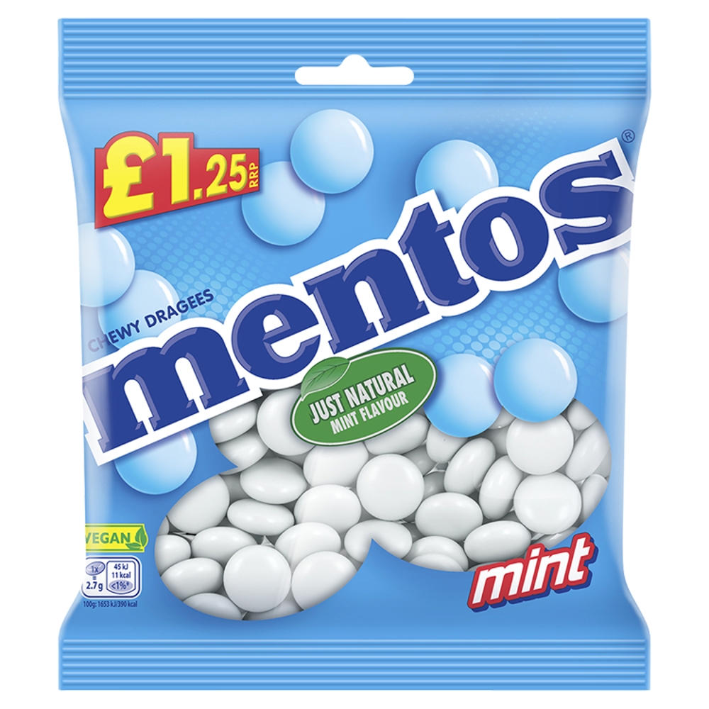 313618_a.jpg Mentos Chewy Dragees Mint Flavour Bag 135g - Image 1
