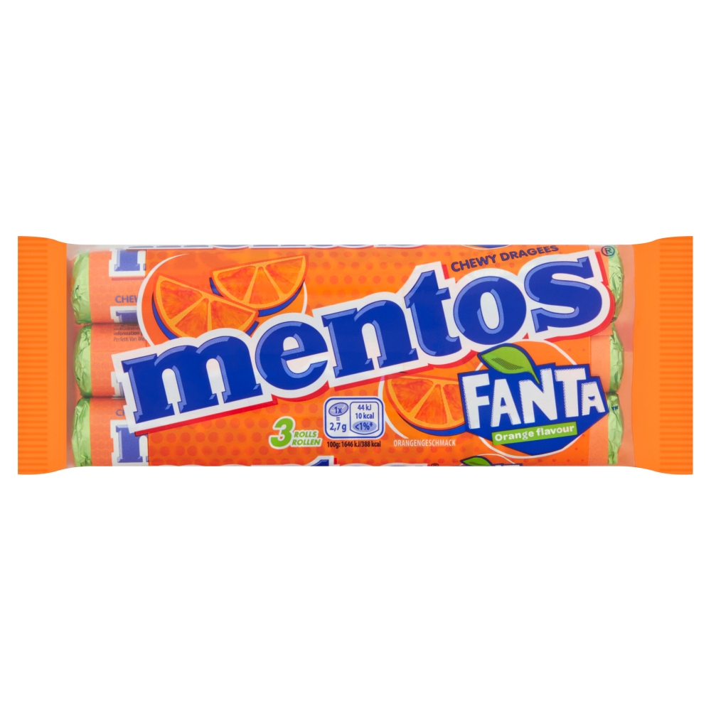 313874_a.jpg Mentos Fanta Chewy Dragees Orange Flavour 3 Pack 114g - Image 1