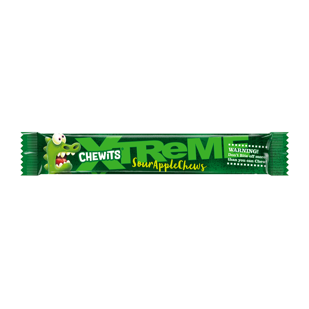 316091_a.png Chewits Xtreme Extremely Sour Apple Chews Packs 34g - Image 1