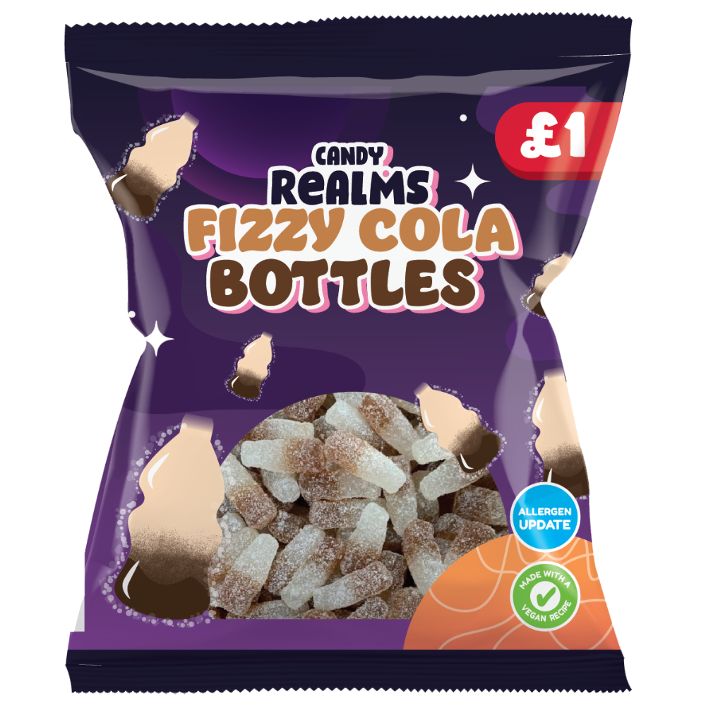 316159_candy_realms_fizzy_cola_bottles_pmp.png Candy Realms Fizzy Cola Bottles Bag 160g - Image 1