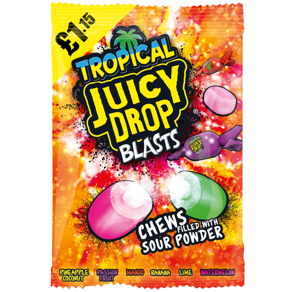 316858_juicy_drop_blasts_tropical_a_.png Bazooka Juicy Drop Blasts Tropical Bag 120g - Image 1