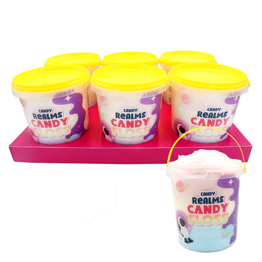 316866-candy-realms-candy-floss-tri-colour-a.jpg Candy Realms Candy Floss Bucket 50g - Image 1