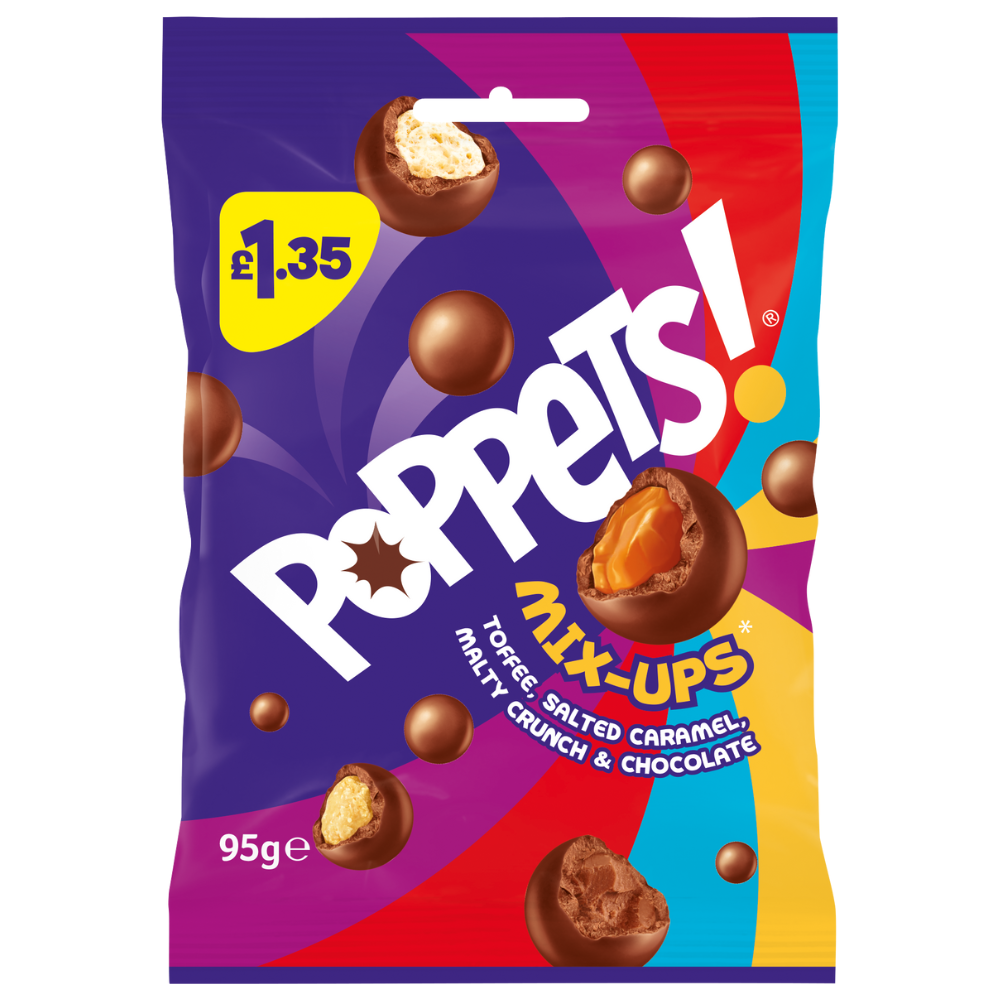 317042poppets_mix_ups_treat_bag_1.35_pmp.png Poppets Mix-Ups Toffee, Salted Caramel, Malty Crunch & Chocolate 120g - Image 1
